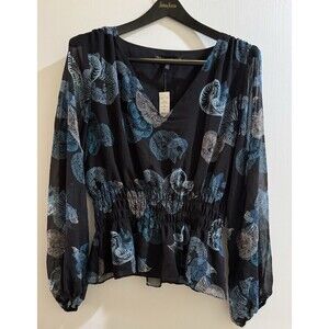 XL Sea Shell Pattern Smocked Waist Blouse NWT - White House Black Market